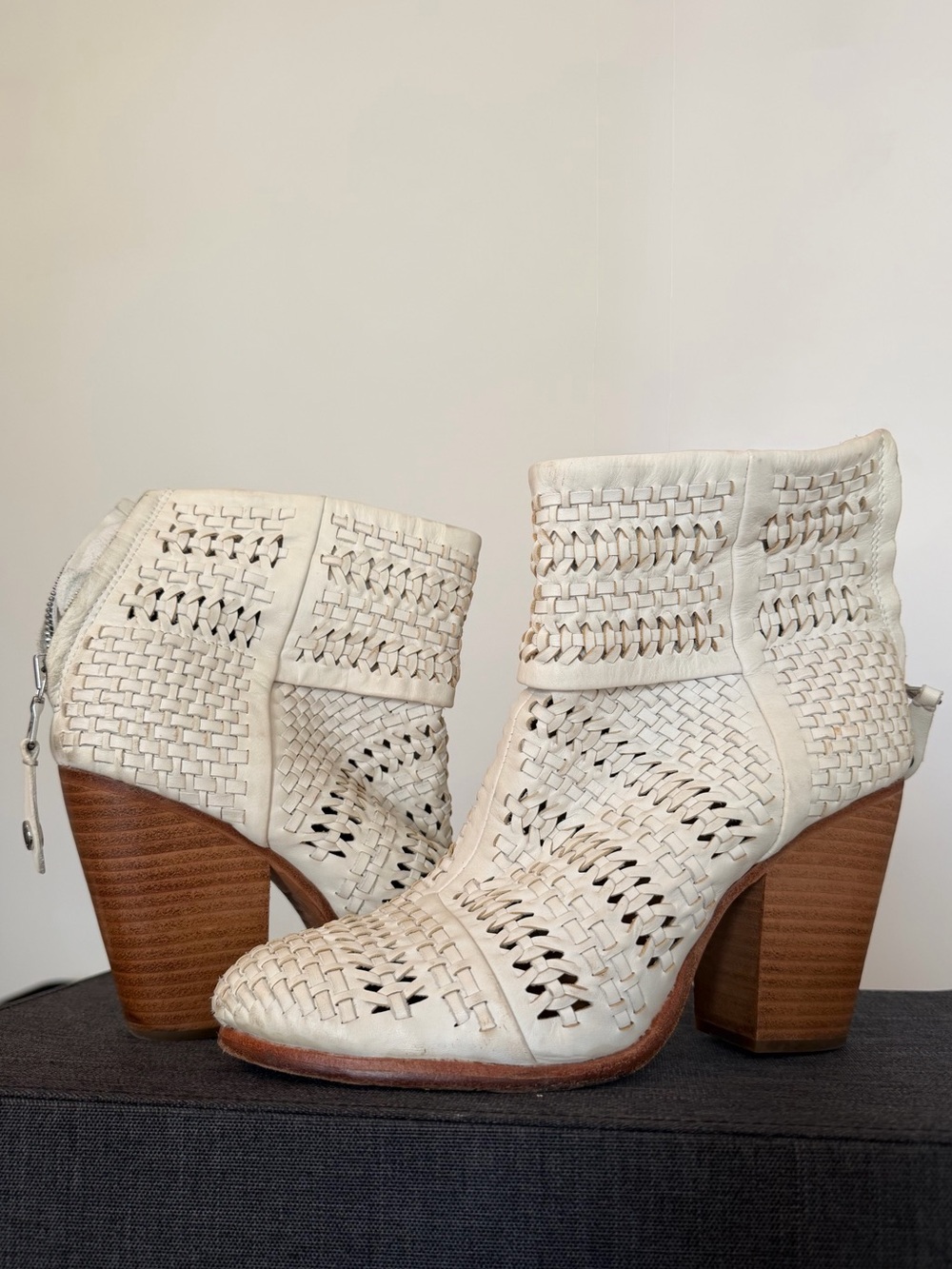 rag & bone Classic Newbury Woven Leather Bootie in Ivory